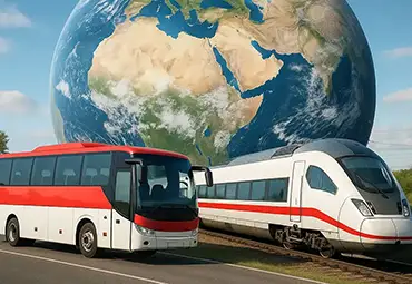 Bus and Train with globe background